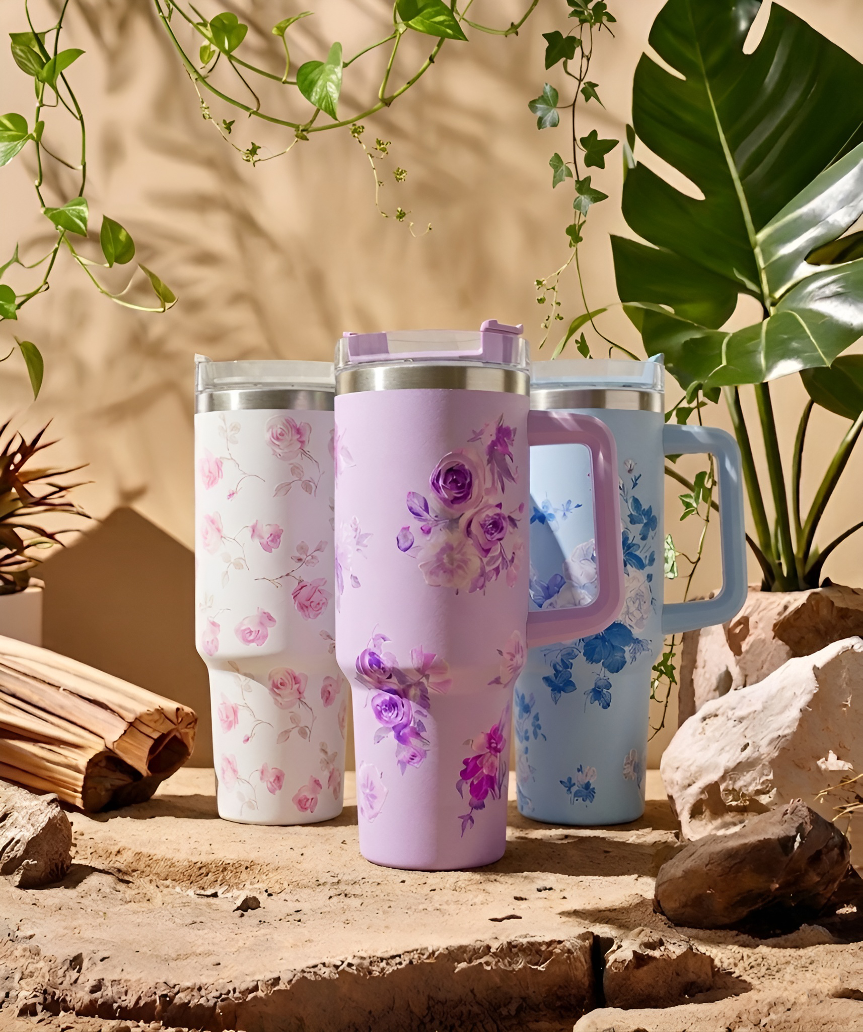 Gul – 40oz/1200ml Stainless Steel Tumblers with Handles and Straw Lids