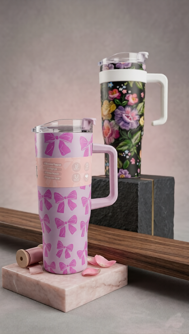Adda – Elegant Floral &amp; Bow Design Tumblers