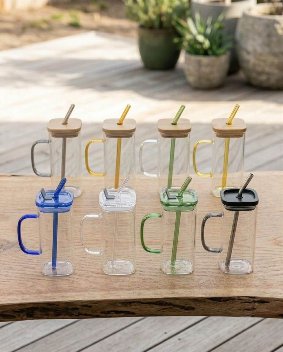 Rooh 12oz/350ml Premium Glass Jar with Straw Lid